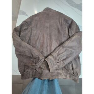 Remy Saks Fith Ave Leather Bomber Jacket Men's Size 42 Brw Full Zip Collar Suede